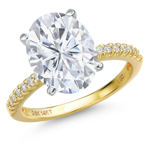Gem Stone King 14K Two Tone Gold White Moissanite and Lab Grown Diamond Engagement Ring for Women | 5.31 Cttw | Oval 12X10MM | Gemstone Birthstone | Size 6