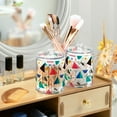 thumbnail image 3 of Yayeee 2 Pack Qtip Holder Bathroom Cotton Swab Canister with Lid Clear Dispenser Set, Green Retro Triangles, 3 of 6