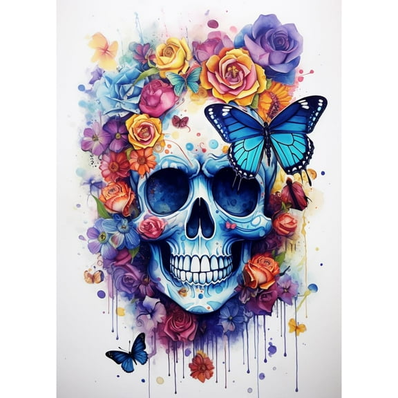 Halloween Skull and Butterflies Flower DIY 5D Diamond Art Paint with Full Drill Round Diamond Gems Painting by Number Kits for Adults Art Craft Home Wall Decor 11.8x15.8in