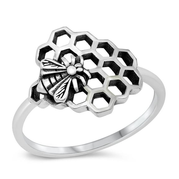 Honeycomb Bumble Bee Keeper Ring .925 Sterling Silver Band Jewelry Female Male Unisex Size 4