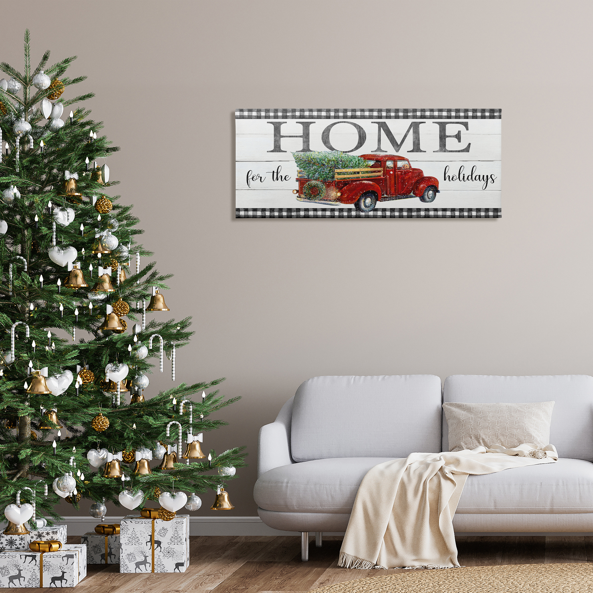 Stupell Industries Home For Holidays Truck Holiday Painting Gallery Wrapped Canvas Art Prints Wall Art, 48 x 20