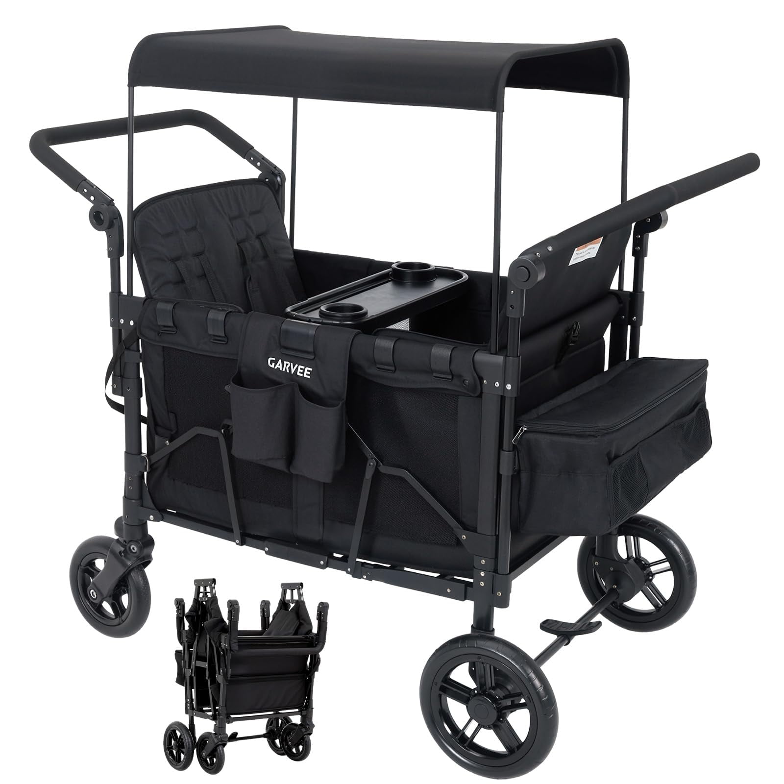 EastVita 4-Seater All Terrain Wagon Stroller for Kids with Snack Tray and Removable Canopy Black USA