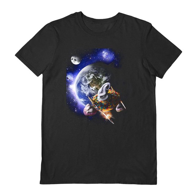 Random Galaxy - Camiseta Outer Space Donuts para Adultos Unisex (Negro)