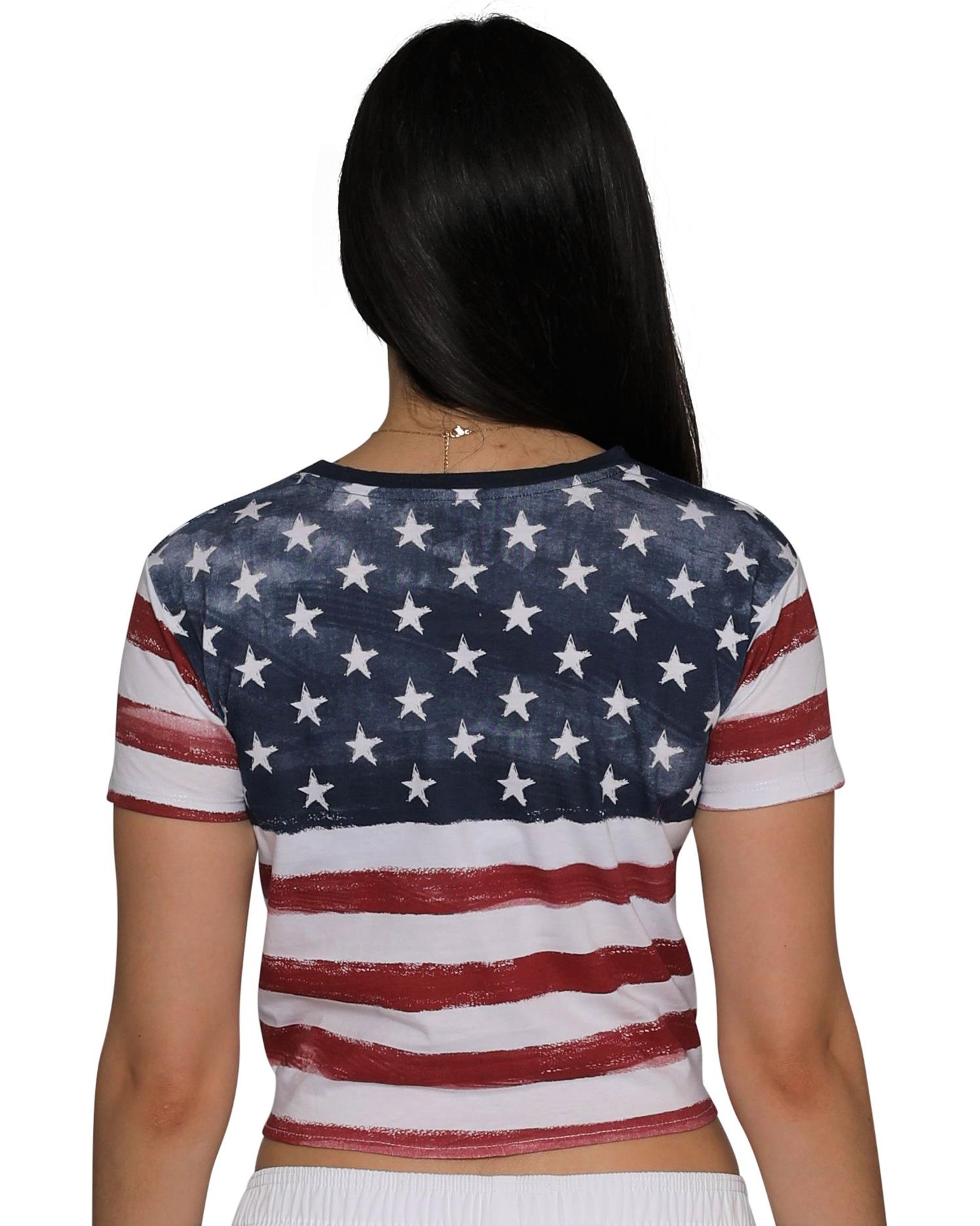 U.S. Vintage Knot Front Cuffed Sleeve / Sleeveless Stars and Stripes Crop Top Tee USA Patriotic T-Shirt, Stars, Size: Large - image 3 of 4