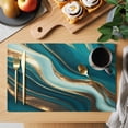 thumbnail image 2 of Dark Green Marble Placemats Set&nbsp;of&nbsp;6 Gold Line Abstract Art Fluid Modern Heat Insulation Washable Place Mats, Rustic Non-Slip Table Mats for Dining Table Party Kitchen Decor,13x19 Inch, 2 of 9