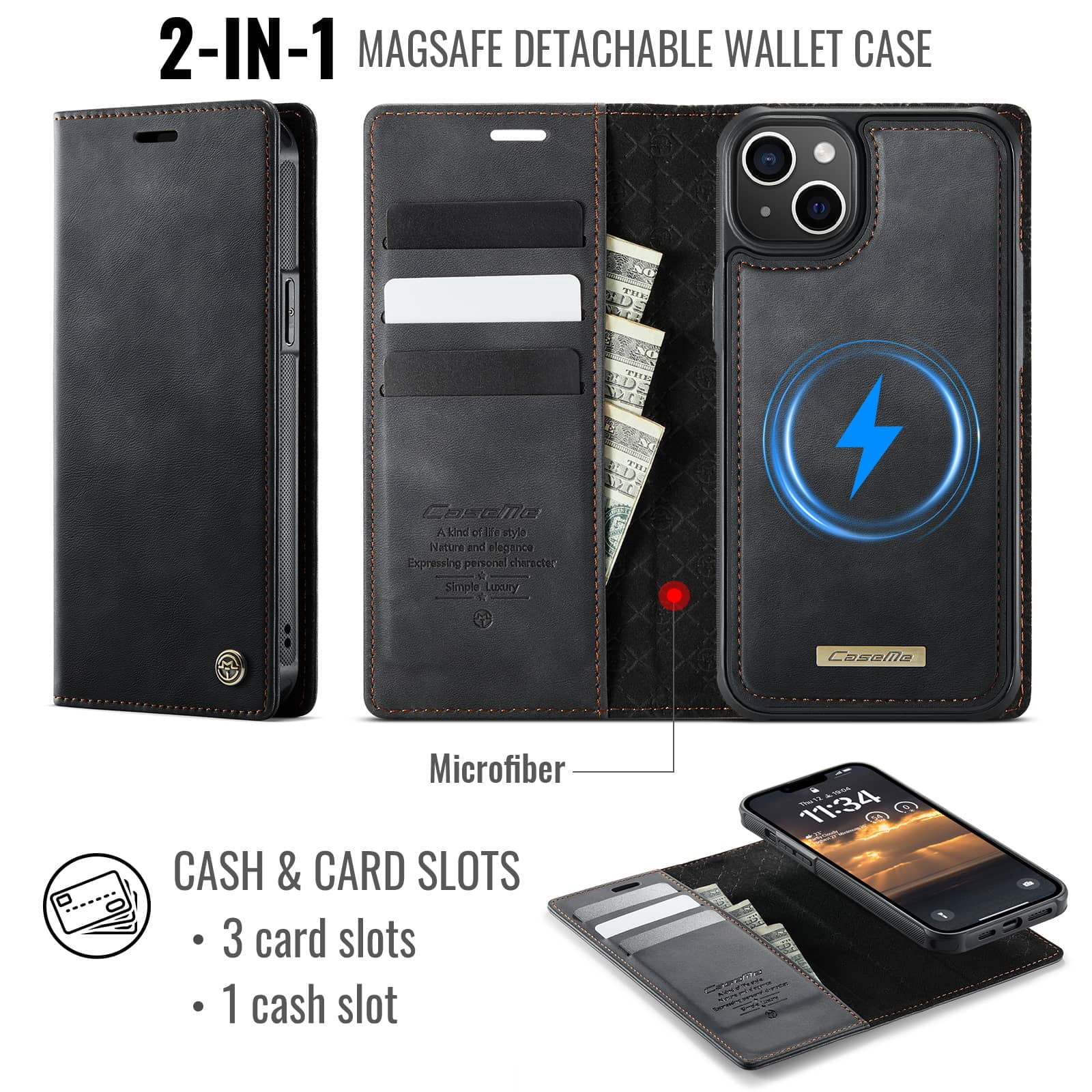 Magnetic 2 in 1 Magsafe Detachable Wallet Case for iPhone 14 with Card Holder Women Men, Retro PU Leather【RFID Blocking】Kickstand Shockproof Cover