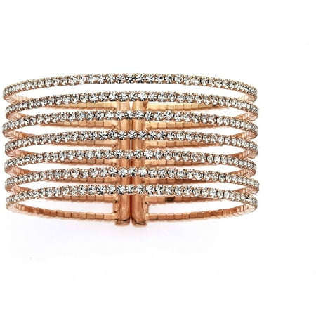 X & O Handset Austrian Crystal Rose Gold-Plated 7-Row Gap Bangle, One Size