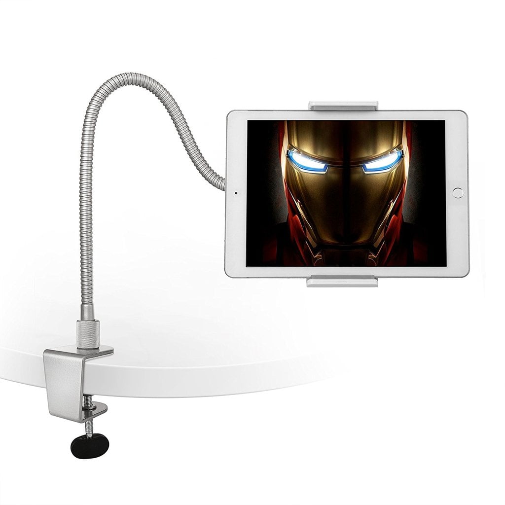 Abovetek Heavy Duty Aluminum Gooseneck Ipad Holder Cell Phone Desk Mount Tablet Stand For Office Kitchen Bed Fits 3 5 10 Android