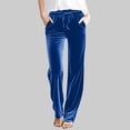thumbnail image 2 of zaveiop Womens High Waisted Sweatpants Flare Leg Lounge Pants Drawstring Waist Velour Pants Pajama Pants with Pockets (Dark Blue, S), 2 of 9