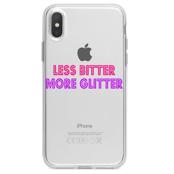 DistinctInk Clear Shockproof Hybrid Case for iPhone XR (6.1" Screen) - TPU Bumper Acrylic Back Tempered Glass Screen Protector - Less Bitter More Glitter
