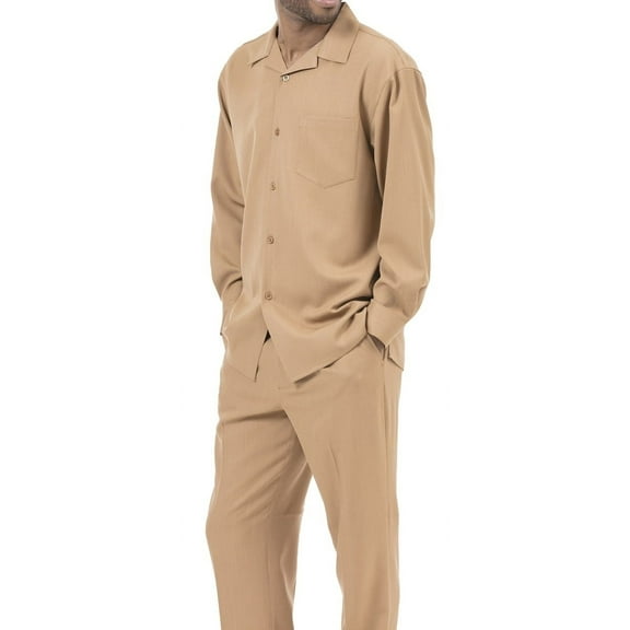 Montique Tan Solid Color 2 Piece Men's Walking Suit Long Sleeve Shirt 1641