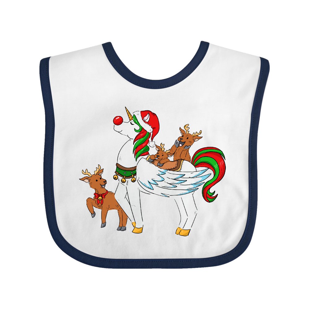 Inktastic  cute christmas unicorn with reindeer and santa hat baby bib Inktastic  cute christmas unicorn with reindeer and santa hat baby bib