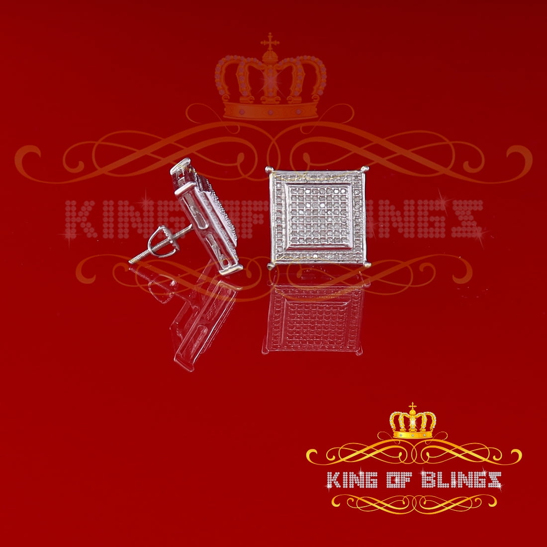 King of Bling's 0.31ct Diamond Stud Earrings For Women White 925 Sterling Silver Stud For Men