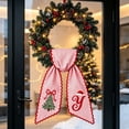 thumbnail image 4 of Christmas Wreath Sash Bow Red White Striped Fabric with Embroidery Letter for Front Door Decor, 4 of 7