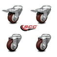 thumbnail image 2 of 3.5 Inch Maroon Polyurethane Swivel Bolt Hole Caster Set with 2 Total Lock Brake, 2 of 2