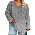 thumbnail image 4 of TARIENDY Plus Size Womens Shirts V Neck Oversized Long Sleeve T-shirts Vintage Printed Fall Casual Tops Spring Vacation Outfits Gray*1 XL, 4 of 9