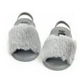 thumbnail image 3 of Infant Baby Girls Sandals Faux Fur Slides with Elastic Back Strap Flats Slippers Princess Dress First Walker Moccasins Shoes,Light Gray,0-6 Months, 3 of 4