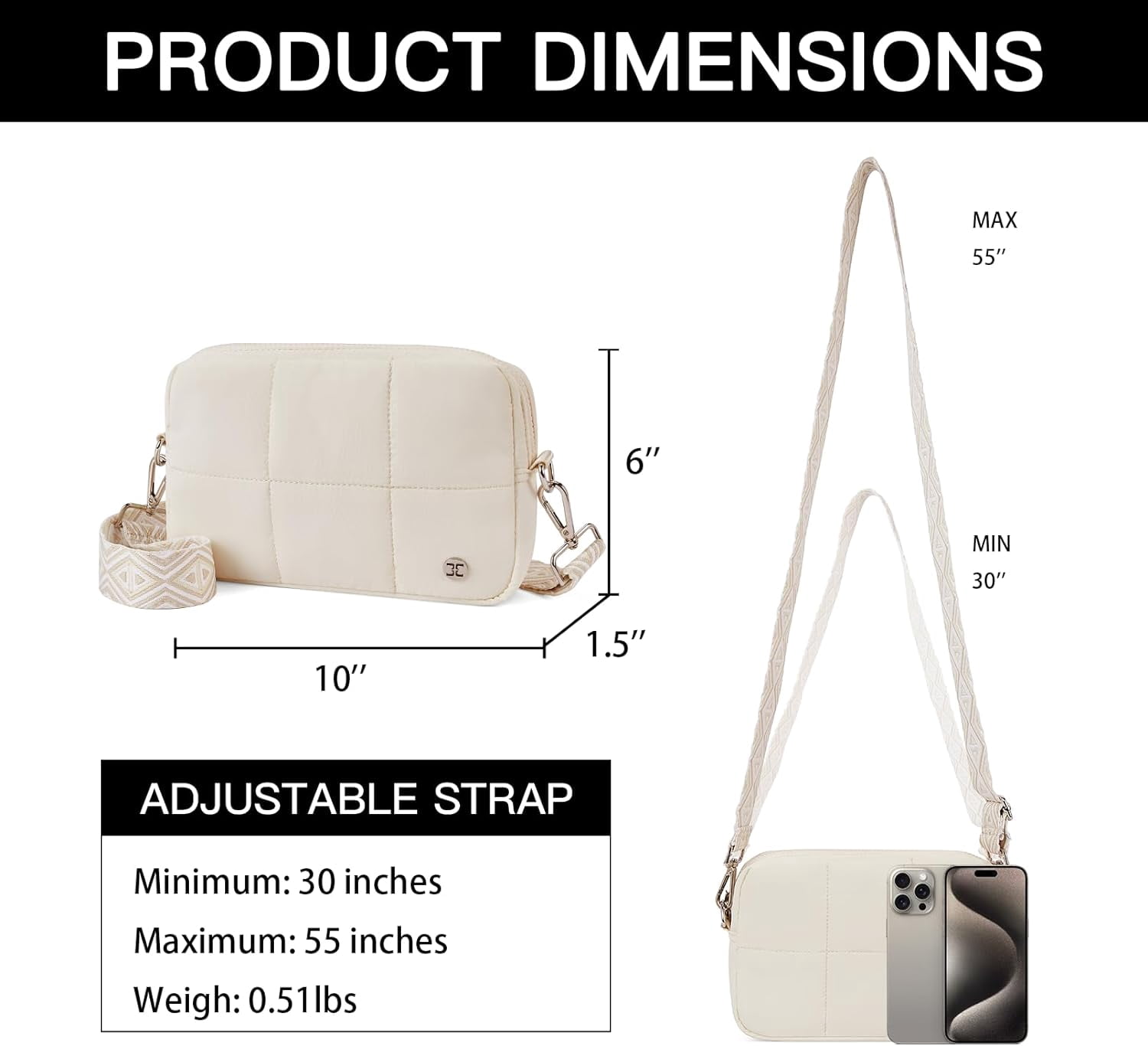 Crossbody Bags for Women Crossbody Purse with Guitar Strap Lightweight Puffer Shoulder Bag for Travel