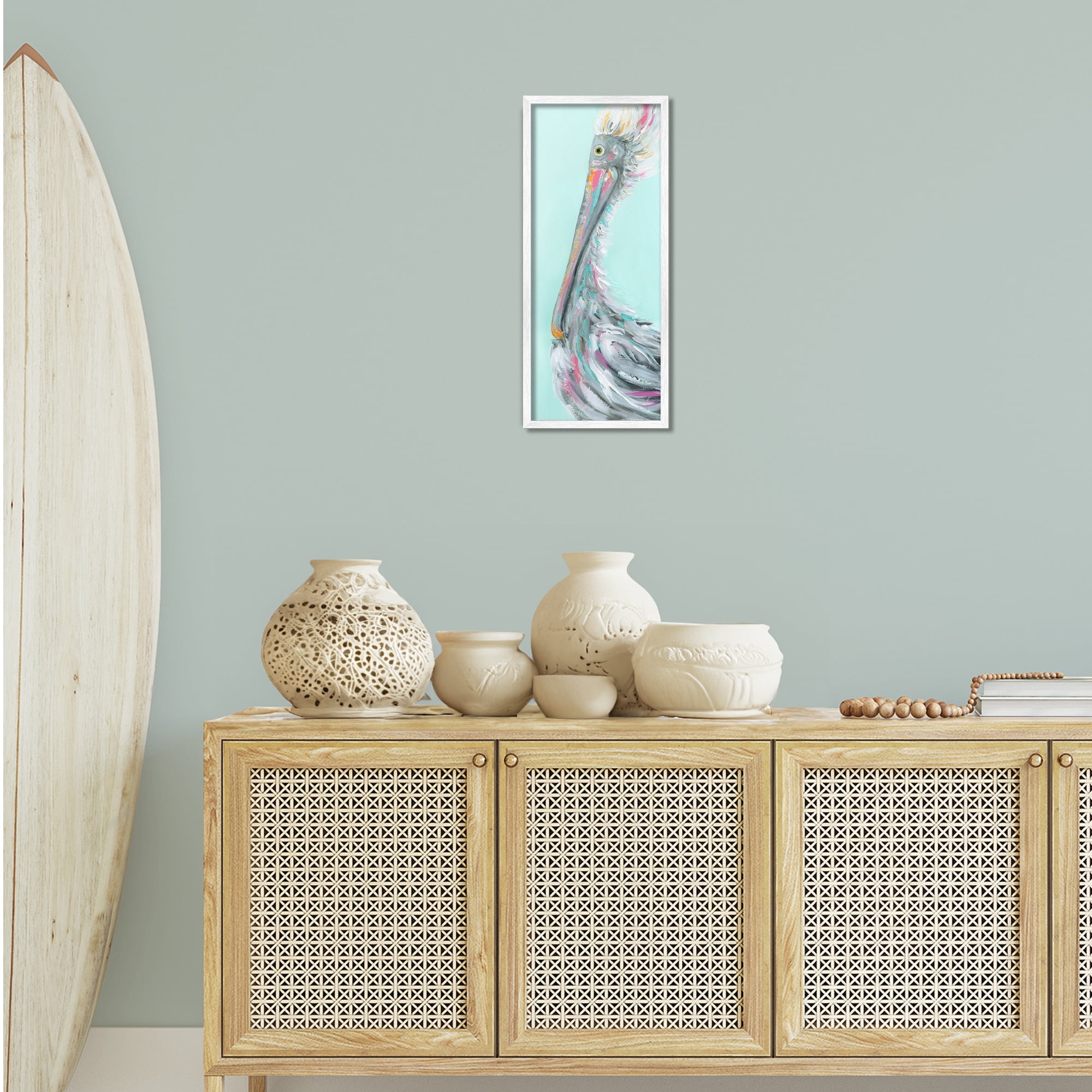 Stupell Industries Odd Pelican Portrait Animals & Insects Painting White Framed Art Print Wall Art, 10 x 24