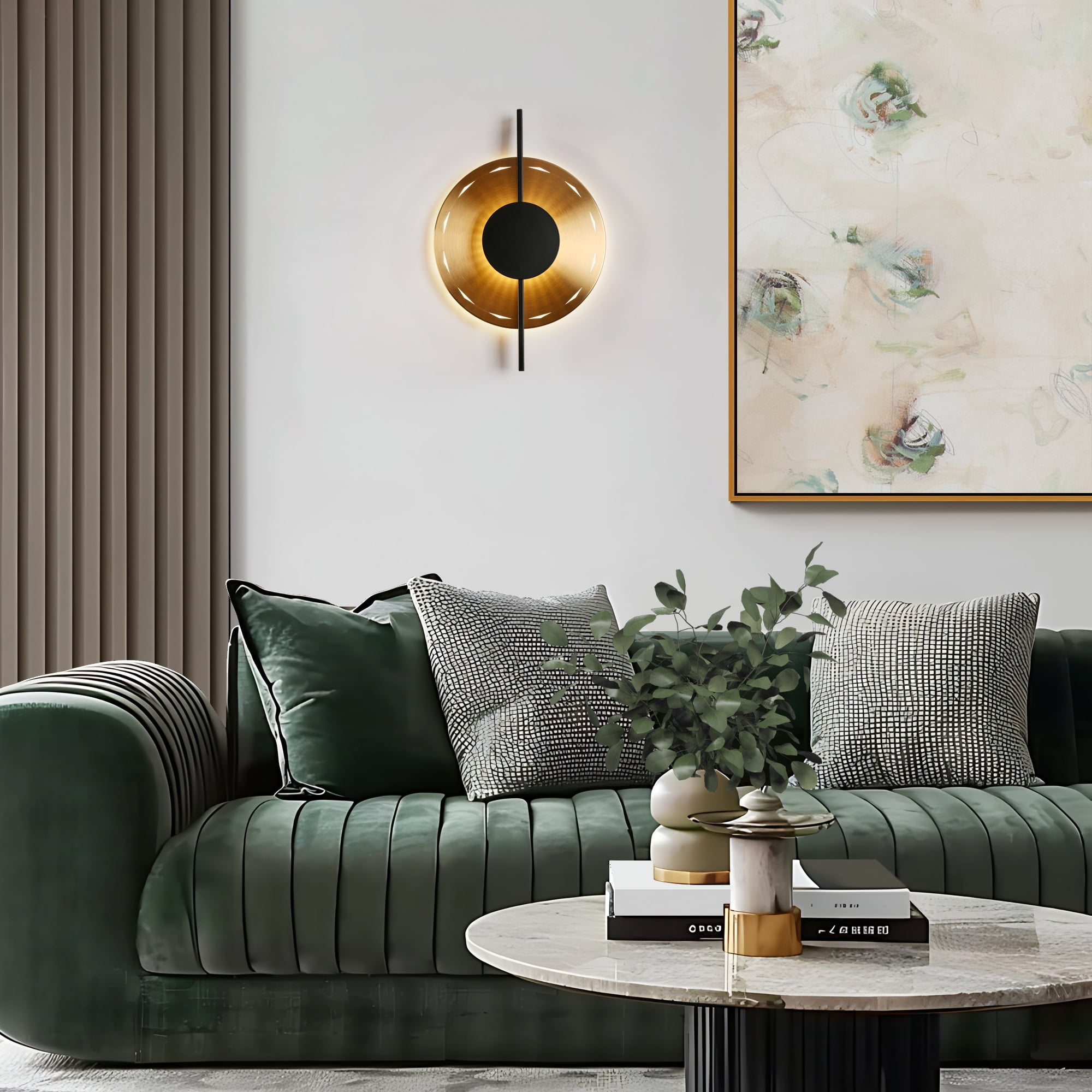 LNC Callitropsis 1-Lights 12.6" Modern Unique Integrated LED Round Wall Lights,Gold with Textured Glass