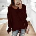 thumbnail image 2 of Fesfesfes Women Sweaters Solid Color Long Sleeve Sweater Casual Loose V-Neck Knitting Sweater Sale Tops on Clearance, 2 of 4