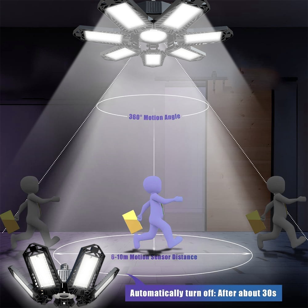 KEPEAK 120W Deformable LED Garage Ceiling Lights, E26/E27 LED Lights for Garage, 2 Packs