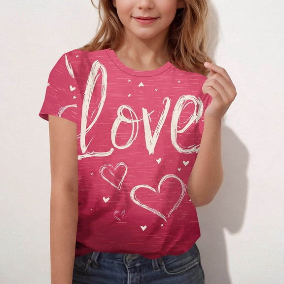 ATOGUTA Girls School Shirt Love Heart Valentine Graphic T-Shirt Valentines Day Outfit Tee Top Size 3T-15, Multicolor