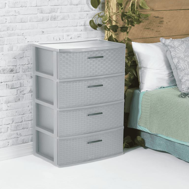 Sterilite Wide Weave Tower with 4 Opaque Drawers for Organized