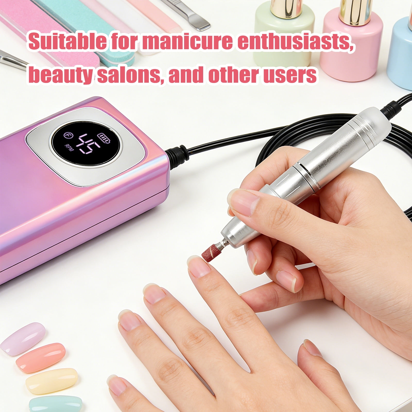 golytefs Electric Nail Drill 45000RPM Rechargeable Cordless E-file with Bits Kit Portable Nail File for Acrylic Gel Polishing Removing (Purple)