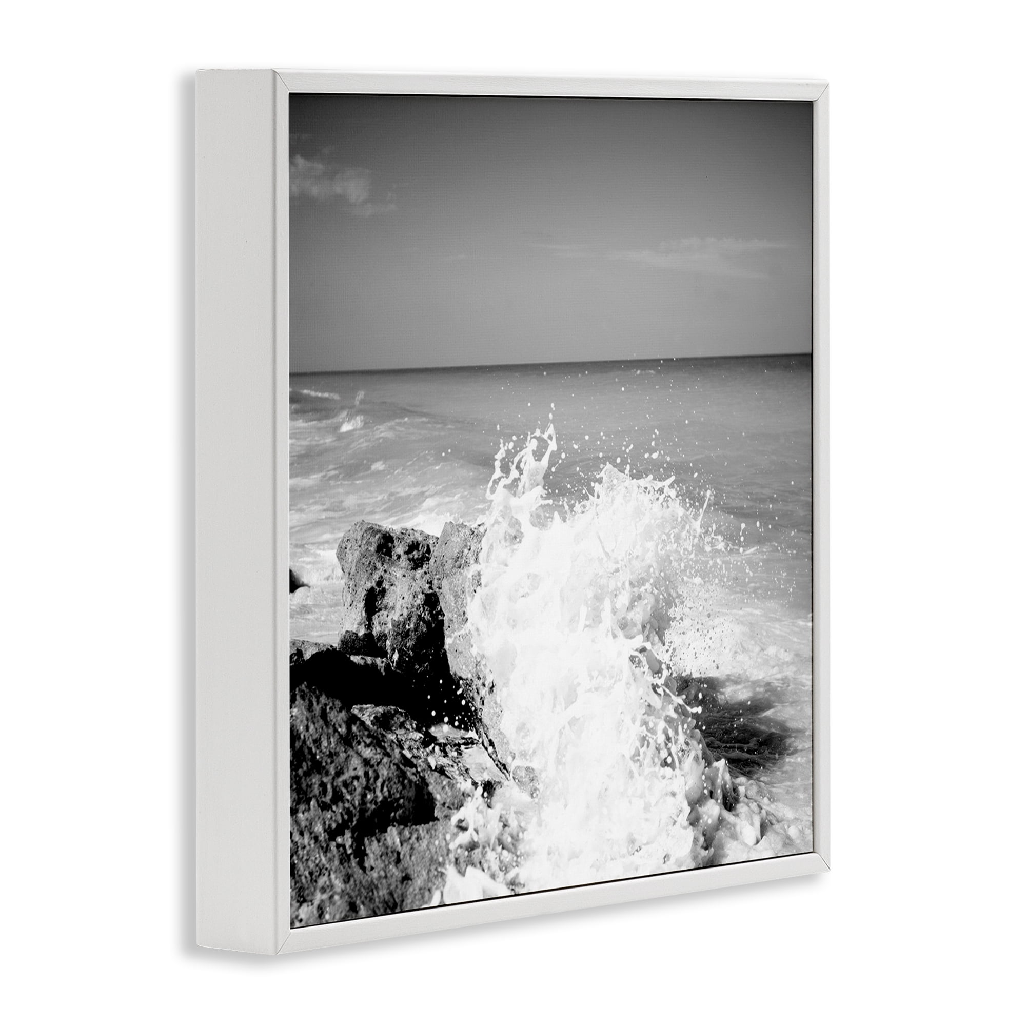 Stupell Industries Splashing Rough Waters Coastal Photography White Framed Art Print Wall Art, 12 x 12
