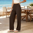 thumbnail image 4 of Htigea Womens Everyday Pants Elastic Waisted Straight Leg Pant Solid Color Boyfriend Long Pant with Pockets Brown XL, 4 of 9
