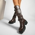 thumbnail image 5 of Platform Riding Boots for Women Trendy Buckle Strappy Lug Sole Chunky Heel Round Toe Mid Calf Boots, 5 of 7