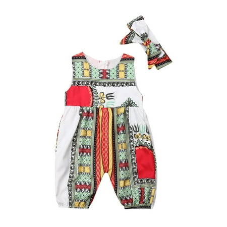 

Kids Girls Sleeveless Jumpsuit O-Neck Toddler Romper + Headband Outfit 1-5Y