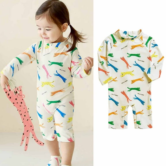 EQWLJWE Baby Boy Girls Cartoon One Piece Swimsuit Cute Solid Color Long Sleeve Zip Up Rash Guard beachwear Sun Protection Bathing Suits for Shower Amusement Park Yellow(9Months-5Years)