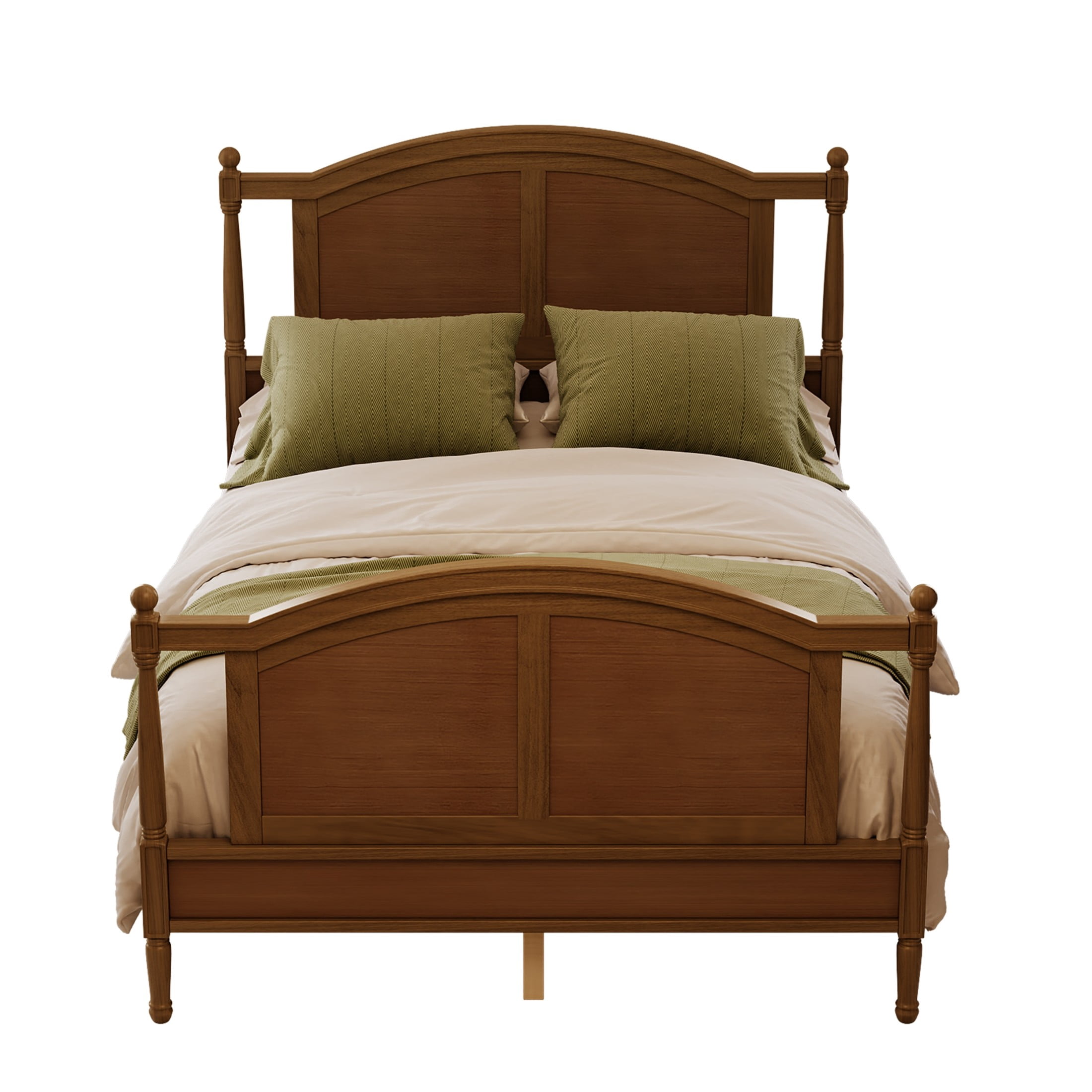 Noble House Norra Traditional Wooden Platform Full Bed Frame with Arched Headboard, Cottage Panel Bed Frame, Walnut