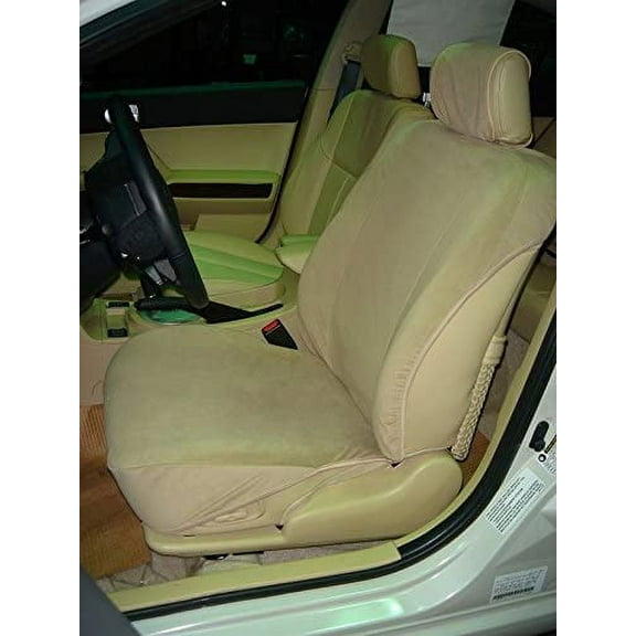 LB1-V4 Low Back Buckets Seat Covers, Fits Universal Seats With Side Airbags, Interior Armrests And Single Headrest Canes. In Taupe Automotive Velour