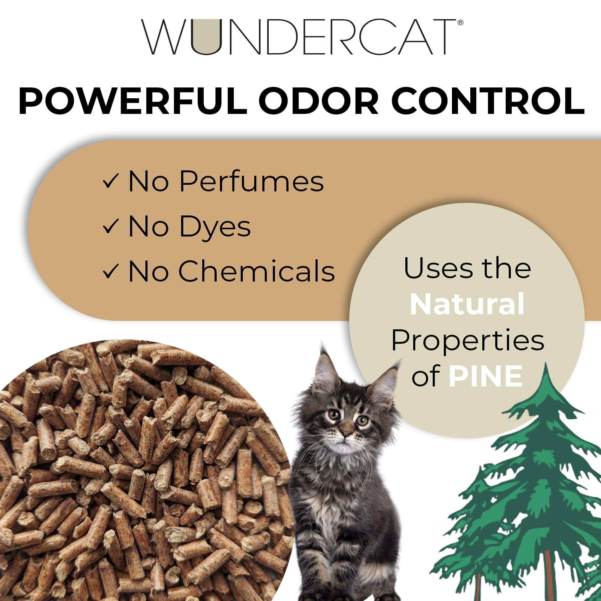 Progressive Planet Wundercat Natural Pine Cat Litter, 20lbs - 100% Reclaimed Wood Pellets for Superior Absorption & Odor Control - Low-Tracking & Biodegradable - No Synthetic Perfumes