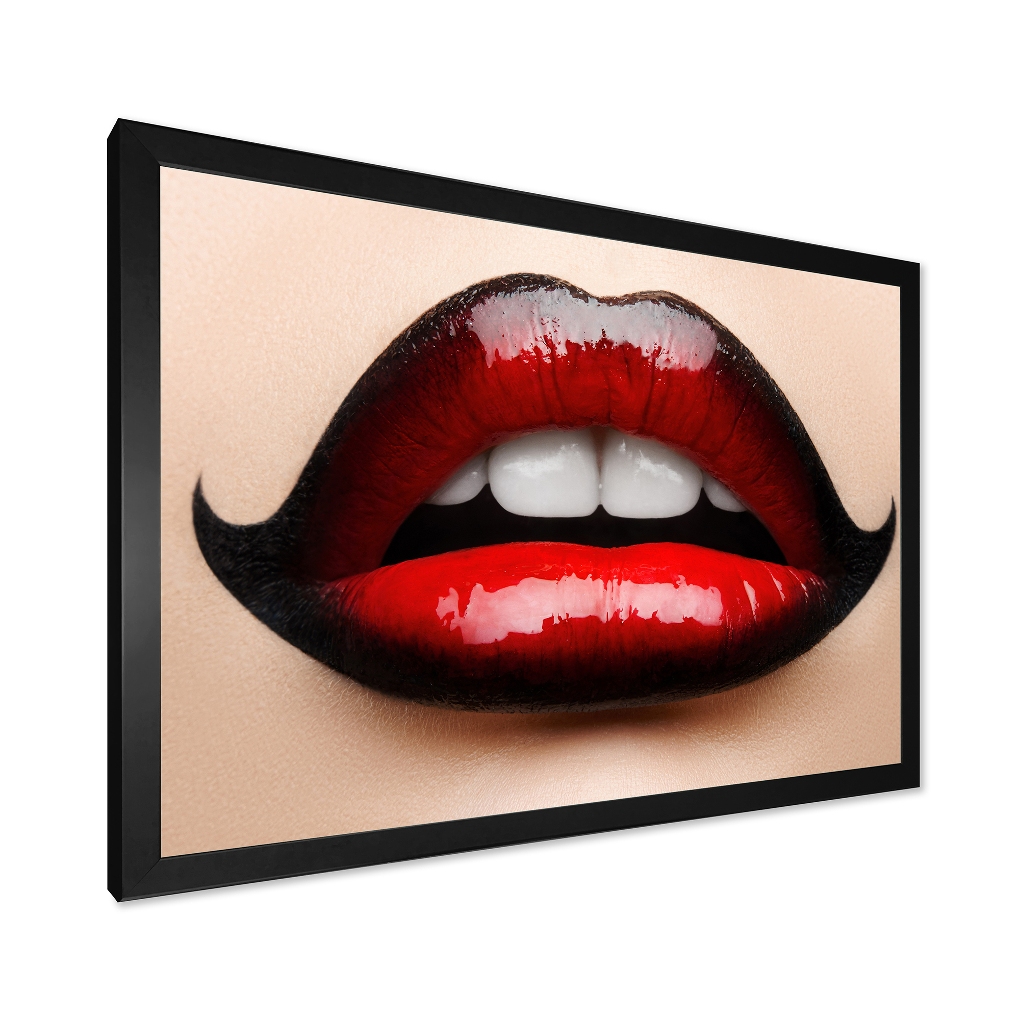 Designart 'Woman Lips With Red and Black Lipstick' Modern Framed Art Print