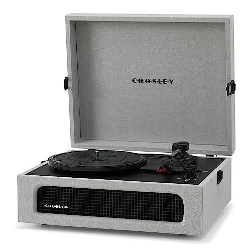 Crosley CR8017B-GY Voyager Vintage Tocadiscos de vinilo portátil con entrada/salida Bluetooth y altavoces integrados, gris
