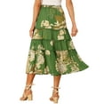 thumbnail image 4 of INSPIRE CHIC Women's Floral Skirt Elastic High Waist Ankle Length Chiffon A-Line Skirt S Deep Green, 4 of 7