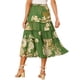 thumbnail image 3 of Falda Floral Chic de Mujer con Cintura Alta Elástica y Longitud hasta el Tobillo en Chiffon Silueta en A L Verde Oscuro, 3 of 6