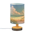 thumbnail image 2 of Sky Grass Sea Beach Table Lamp USB Bedside Desk Nightstand Lamp Printed Gifts Small Lamp Wood Base for Bedroom Living Room Kids Room College Dorm, 2 of 7