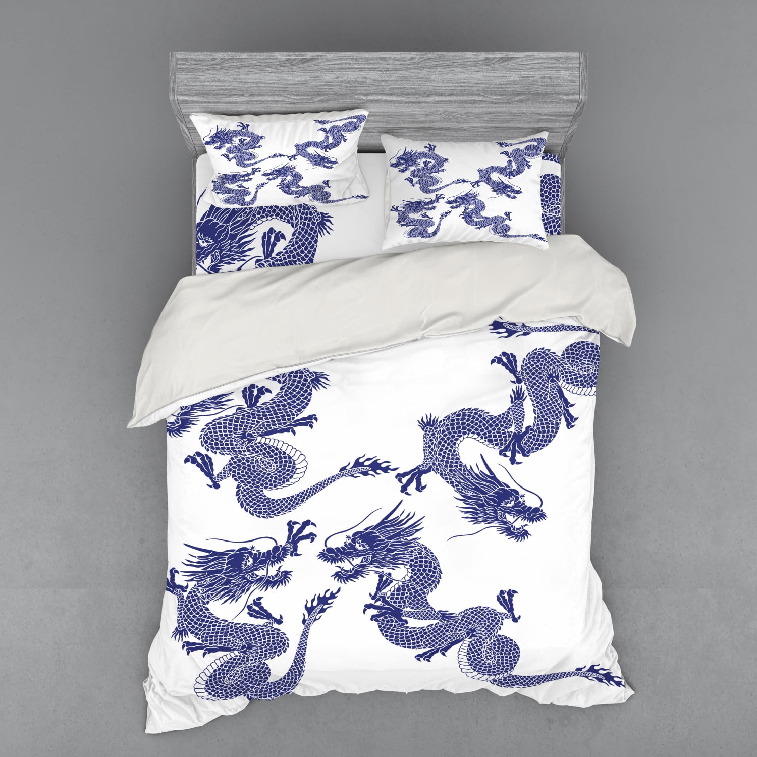 Dragon Duvet Cover Set, Indigenous Japanese Dragons White Background