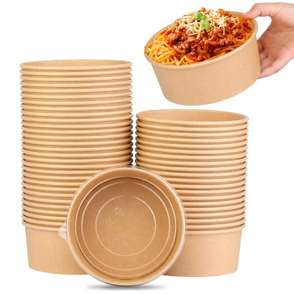 300 set - 32oz Kraft Paper Disposable Salad Containers, Kraft Paper Salad Bowls, Takeaway Salad Bowls Ice Cream Cups, Takeaway Food Cups Food Containers for Hot Cold Food Dessert Snacks Appetizers