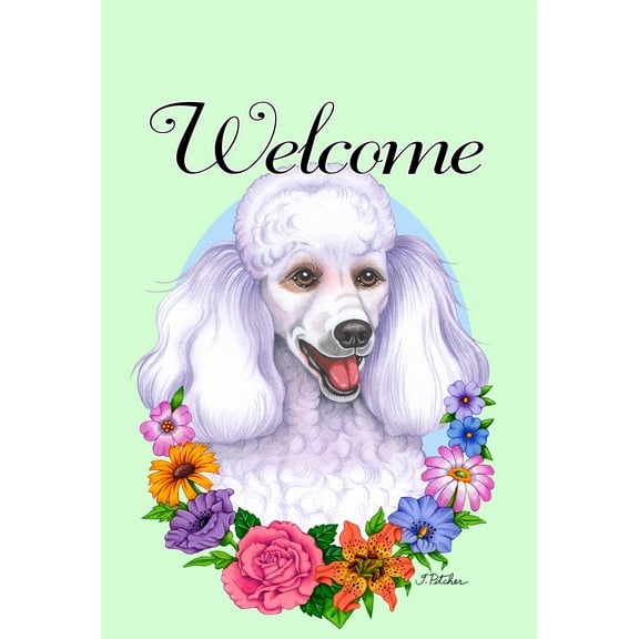 Poodle White - Best of Breed Welcome Flowers House Flags