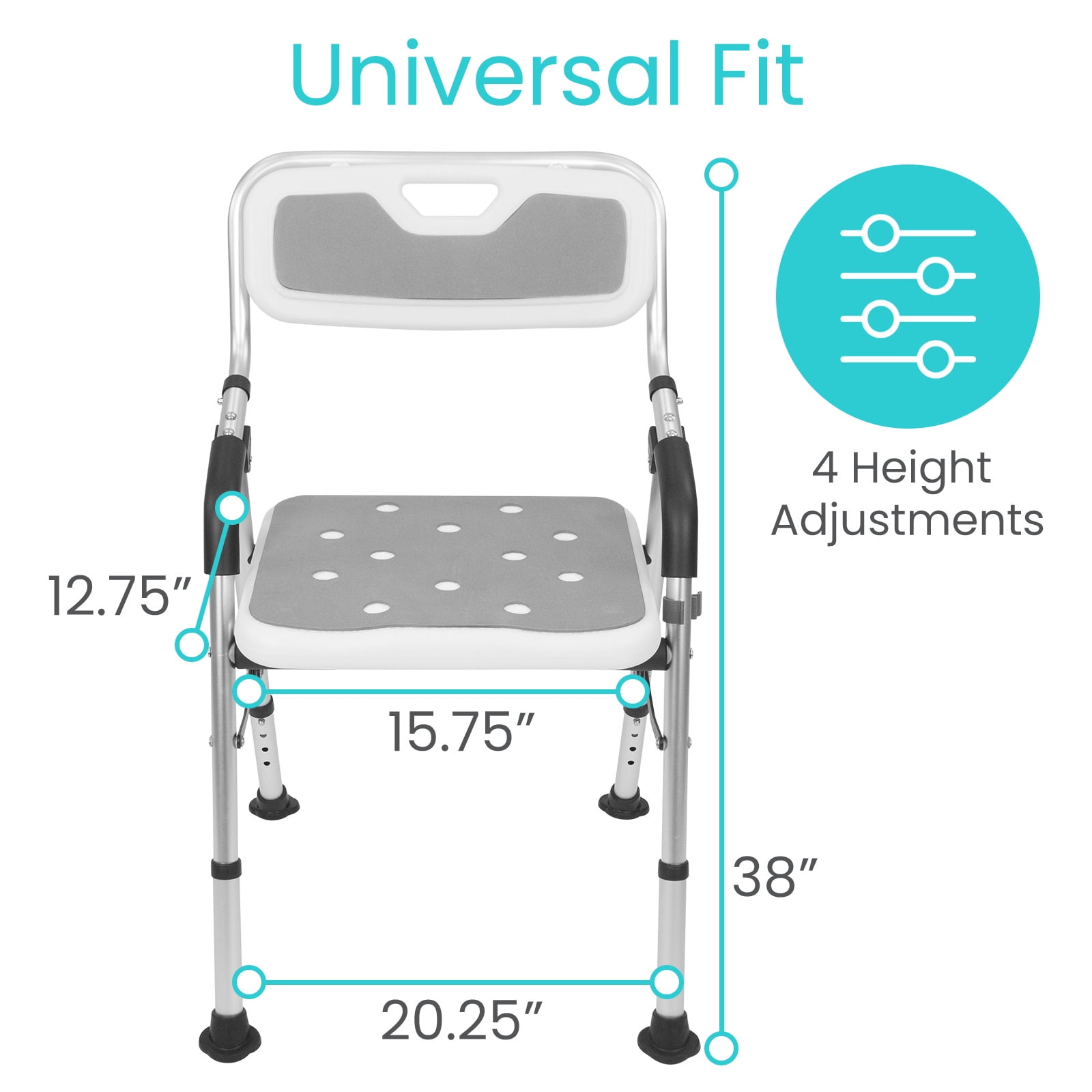 Vive Foldable Shower Chair for Elderly & Disabled – Portable Shower Seat with Back & Arms for Seniors & Handicap Use