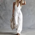 thumbnail image 4 of Cutuoiiu Women's Plus Size Turndown Collared Sleeveless V-Neck Button Front Loose Solid Color Cotton Linen Jumpsuit with Pockets Gifts, 4 of 5
