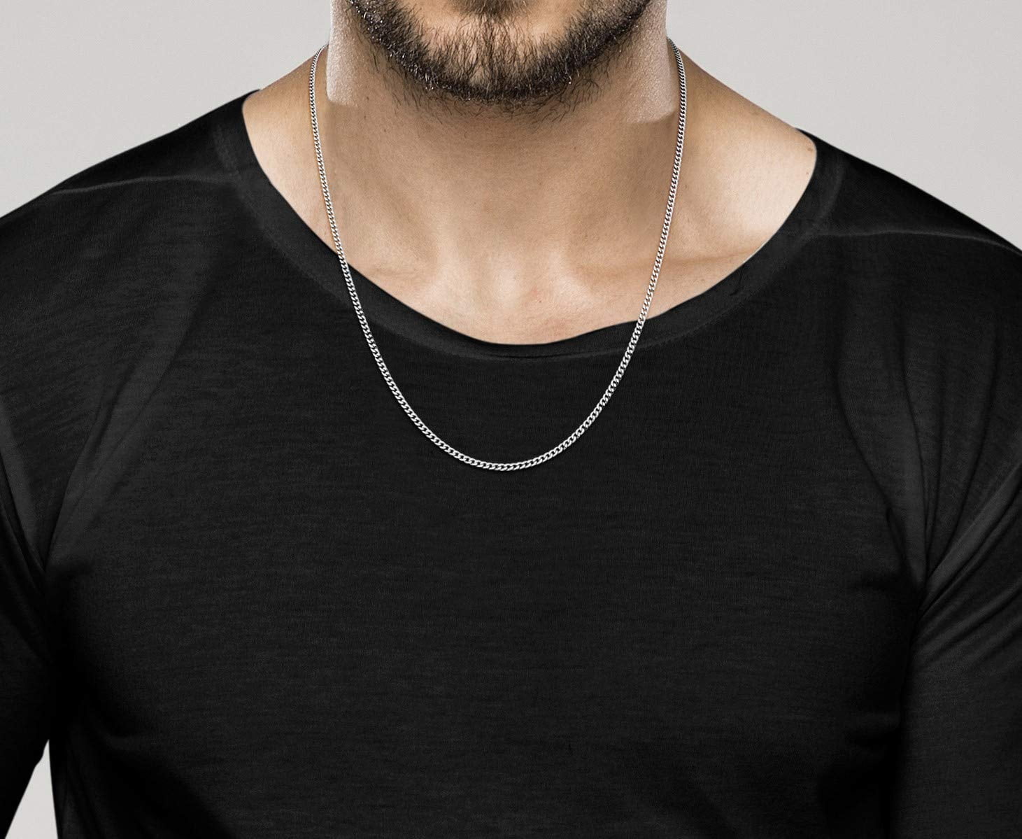 Miabella Italian 925 Sterling Silver 2.3mm Curb Cuban Link Chain Necklace Made in Italy (Length 22 Inches (men's average length))