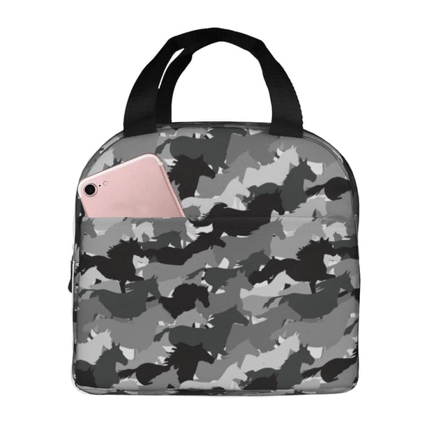 Easygdp Horse Silhouette Bolsa Térmica Premium - Tela Oxford Impermeable, Gran Capacidad, Bolsillo Frontal, Unisex para Trabajo, Escuela, Actividades al Aire Libre y Picnics