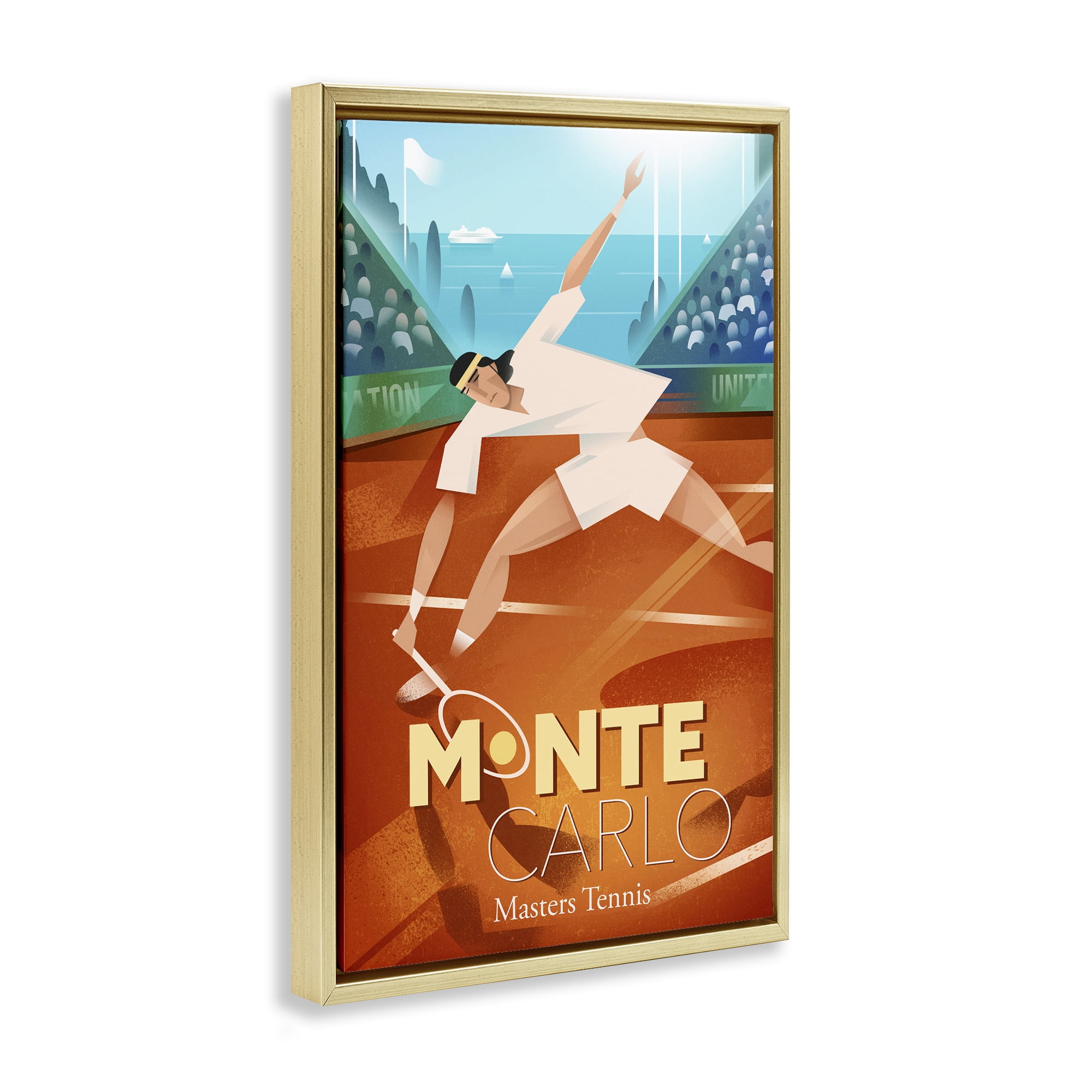 Stupell Industries Monte Carlo Masters Tennis Gold Framed Floater Canvas Wall Art, design by Martin Wickstrom